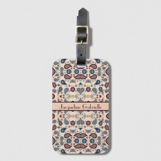 Etiqueta Para Maletas Patrón Paisley | Añadir nombre (Anverso vertical)