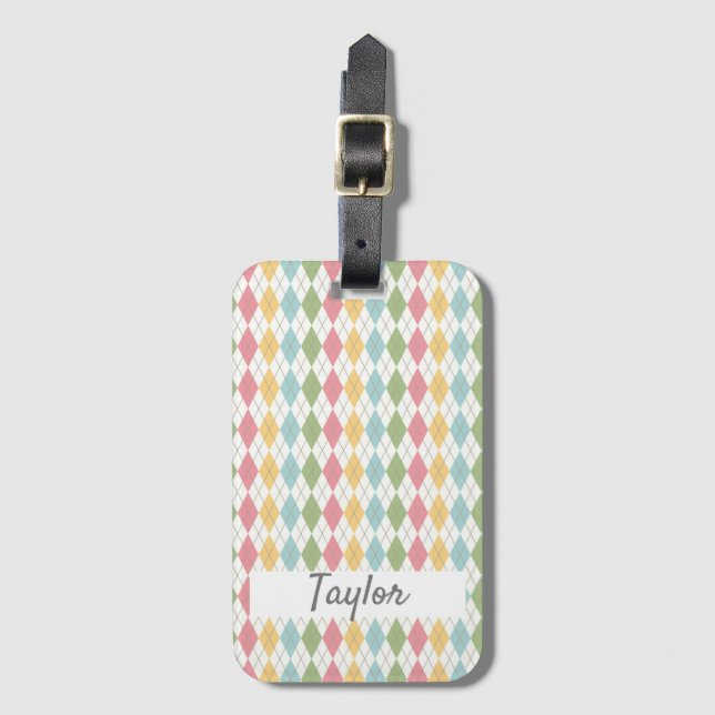 Etiqueta Para Maletas Patrón Pastel Argyle personalizado (Anverso vertical)