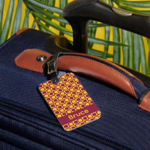 Etiqueta Para Maletas Patrón personalizado de granate y dorado de Arizon