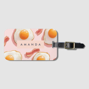 Etiqueta Para Maletas Patrón personalizado de huevo y tocino rosado