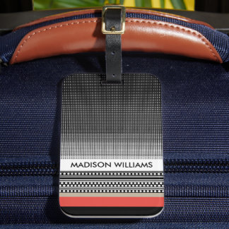 Etiqueta Para Maletas Patrón personalizado de lunares y rayas en negro, 