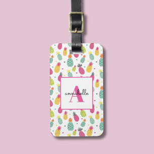 Etiqueta Para Maletas Patrón Personalizado de Piña Tropical con Monogram