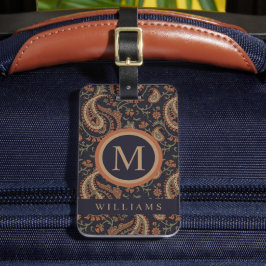 Etiqueta Para Maletas Patrón personalizado Oscuro Azul Beige Tan Paisley