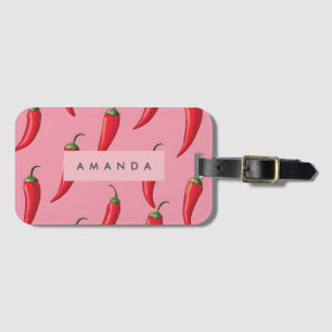 Etiqueta Para Maletas Patrón picante de pimienta de chile rojo en fondo