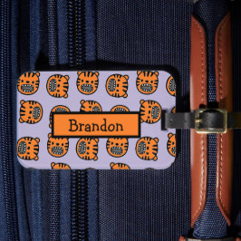 Etiqueta Para Maletas Patrón púrpura de la cara del tigre marrón