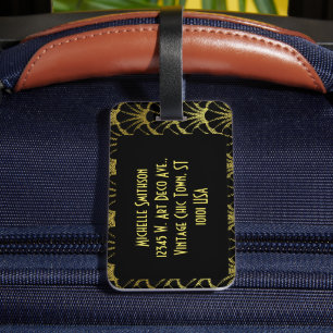 Etiqueta Para Maletas Patrón Retro Art Deco Black / Gold Shell