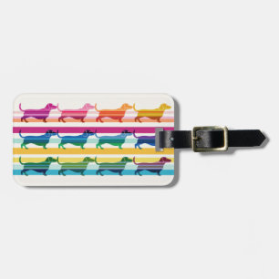 Etiqueta Para Maletas Patrón Retro de Rayas Coloridas de Dachshund