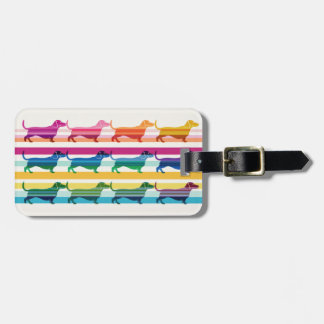 Etiqueta Para Maletas Patrón Retro de Rayas Coloridas de Dachshund