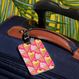 Etiqueta Para Maletas Patrón rosa de Kawaii con helado de fresa