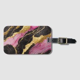 Etiqueta Para Maletas Patrón rosa de mármol negro con oro