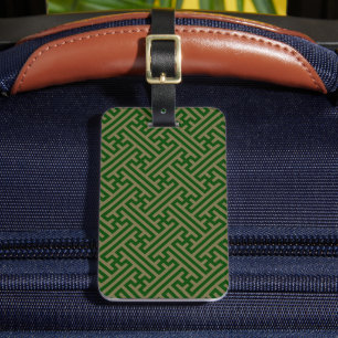 Etiqueta Para Maletas Patrón Sayagata, japonés, verde y oro