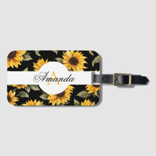 Etiqueta Para Maletas Patrón sin foco de girasol amarillo negro acuarela