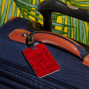Etiqueta Para Maletas Patrón tecnológico de placa de circuito rojo retro