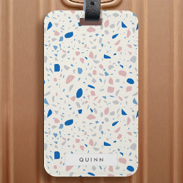 Etiqueta Para Maletas Patrón Terrazzo Neutral Natural Elegante