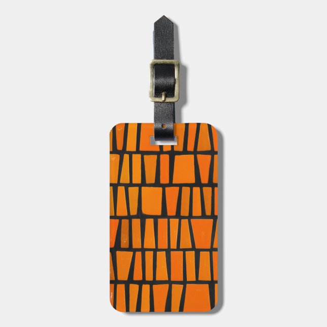 Etiqueta Para Maletas Patrón tribal africano naranja y negro (Frente Vertical)