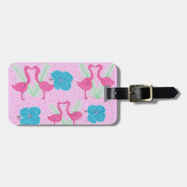 Etiqueta Para Maletas Patrón tropical Flamingo Fun (Frente Horizontal)