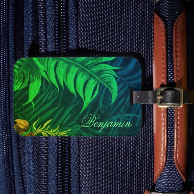 Etiqueta Para Maletas Patrón tropical hawaiano personalizado (Anverso In Situ 4)