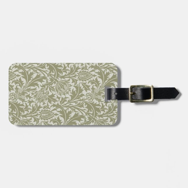 Etiqueta Para Maletas Patrón verde William Morris Thistle Sage (Frente Horizontal)