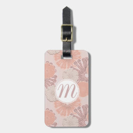 Etiqueta Para Maletas Patrón y monograma de flor de oro Rosa
