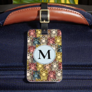 Etiqueta Para Maletas Patrón y monograma de la lechuza Boho Woodland