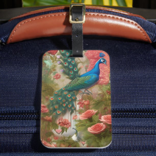 Etiqueta Para Maletas Pavo real en el jardín de Rosa de Apricot