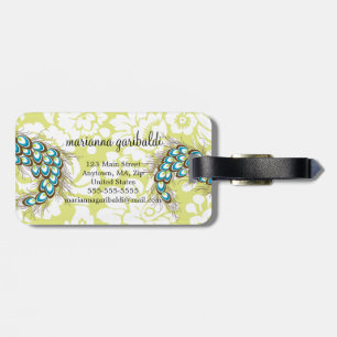 Etiqueta Para Maletas Pavo real moderno elegante del damasco