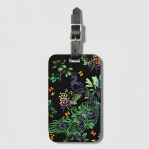 Etiqueta Para Maletas Pavo real ornamentado y floral vintage
