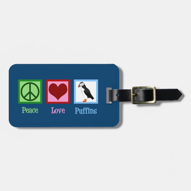 Etiqueta Para Maletas Peace Love Puffins (Frente Horizontal)