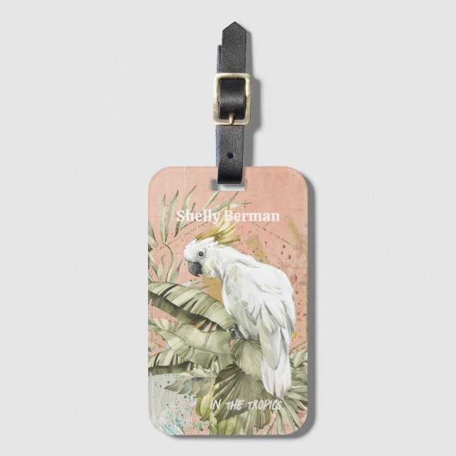 Etiqueta Para Maletas Peach Grunge Boho Floral Cockatoo (Anverso vertical)