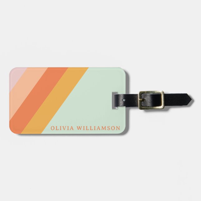 Etiqueta Para Maletas Peach Pastel de tiras retro personalizadas (Frente Horizontal)