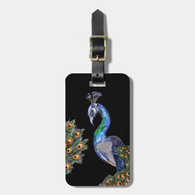 Etiqueta Para Maletas Peacock acuarela elegante (Frente Vertical)