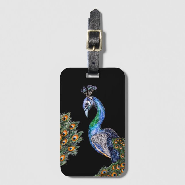 Etiqueta Para Maletas Peacock acuarela elegante (Anverso vertical)