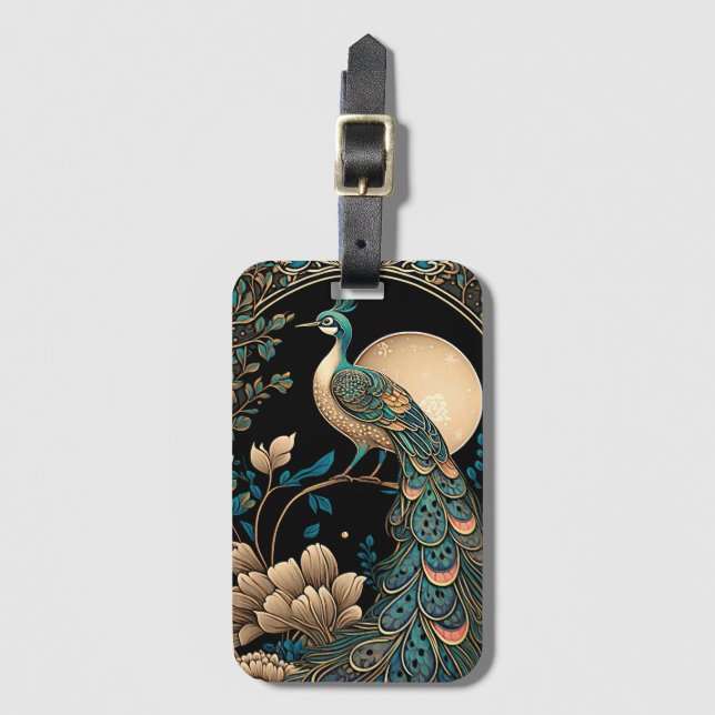 Etiqueta Para Maletas Peacock Art Deco (Anverso vertical)
