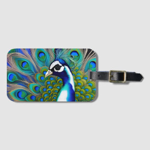 Etiqueta Para Maletas Peacock de color azul blanco y verde