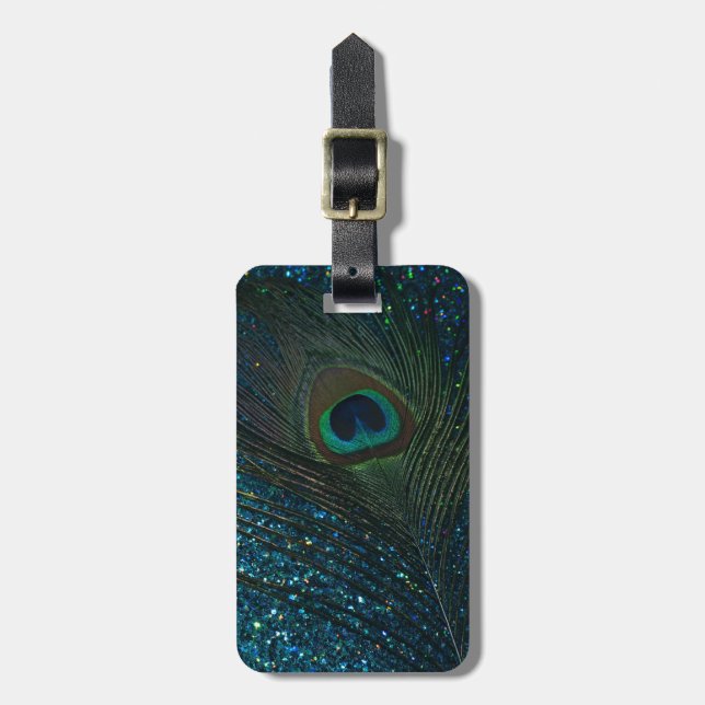 Etiqueta Para Maletas Peacock Purpurinoso Aqua (Frente Vertical)