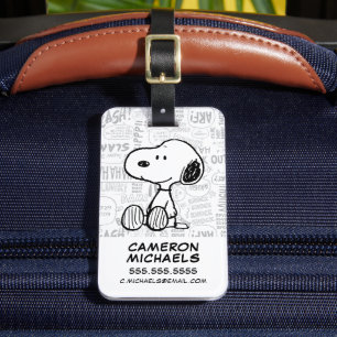 Etiqueta Para Maletas PEANUTS   Snoopy on Black White Comics