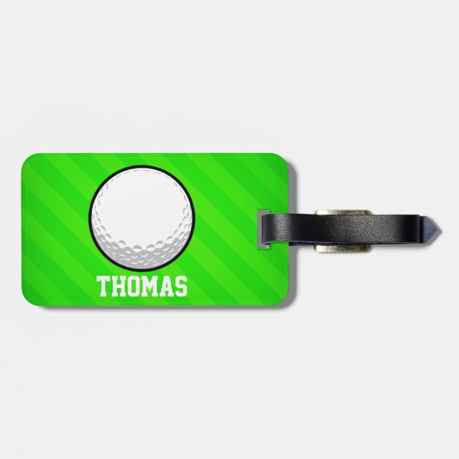 Etiqueta Para Maletas Pelota de golf; franjas verdes neón (Atrás Horizontal)
