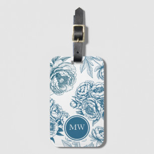 Etiqueta Para Maletas Peonía floral azul