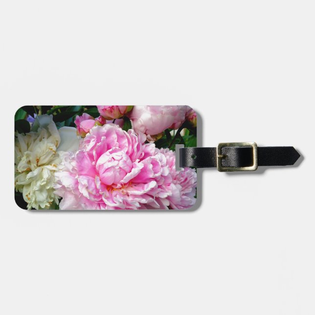 Etiqueta Para Maletas Peonias rosas y blancas (Frente Horizontal)