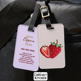 Etiqueta Para Maletas Pequeña Moda Mínima De Granito Rosa Crochet Fresa