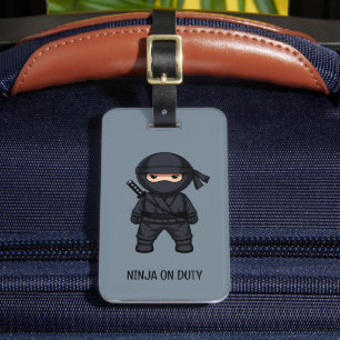 Etiqueta Para Maletas Pequeño Ninja Guerrero en Gris