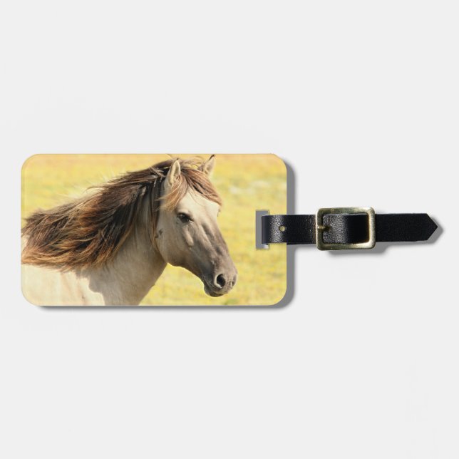 Etiqueta Para Maletas Perfil de caballo beige (Frente Horizontal)
