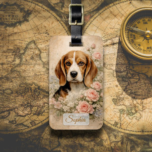 Etiqueta Para Maletas Perro Beagle con Rosas