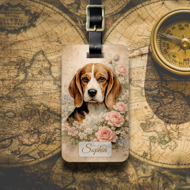 Etiqueta Para Maletas Perro Beagle con Rosas (Subido por el creador)