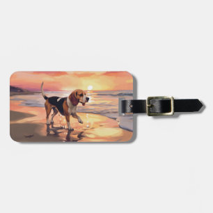 Etiqueta Para Maletas Perro Beagle de Patas Arenosa en Puesta de Sol de 
