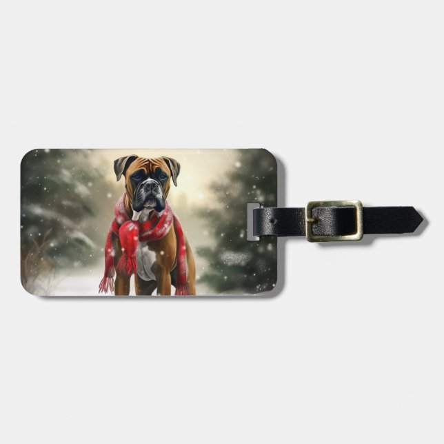 Etiqueta Para Maletas Perro Boxer en Navidades de Nieve (Frente Horizontal)