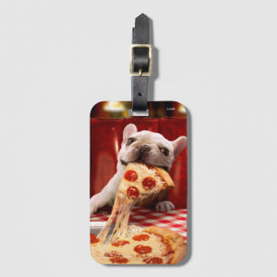 Etiqueta Para Maletas Perro comiendo pizza Slice