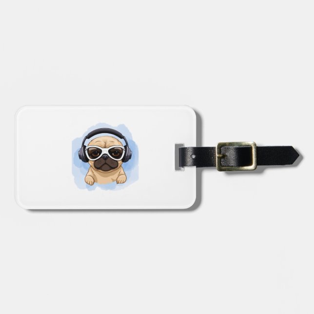 Etiqueta Para Maletas Perro con audífonos 2 (Frente Horizontal)