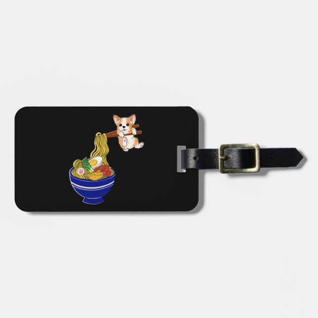 Etiqueta Para Maletas Perro Corgi Ramen (Frente Horizontal)