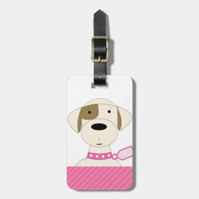 Etiqueta Para Maletas Perro de caricatura con collar rosado (Frente Vertical)